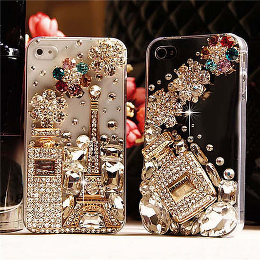 Compatible with Apple, Iphone Mobile Phone Case Transparent Rhinestone Mobile Phone Protective Cover Perfume Bottle Tower