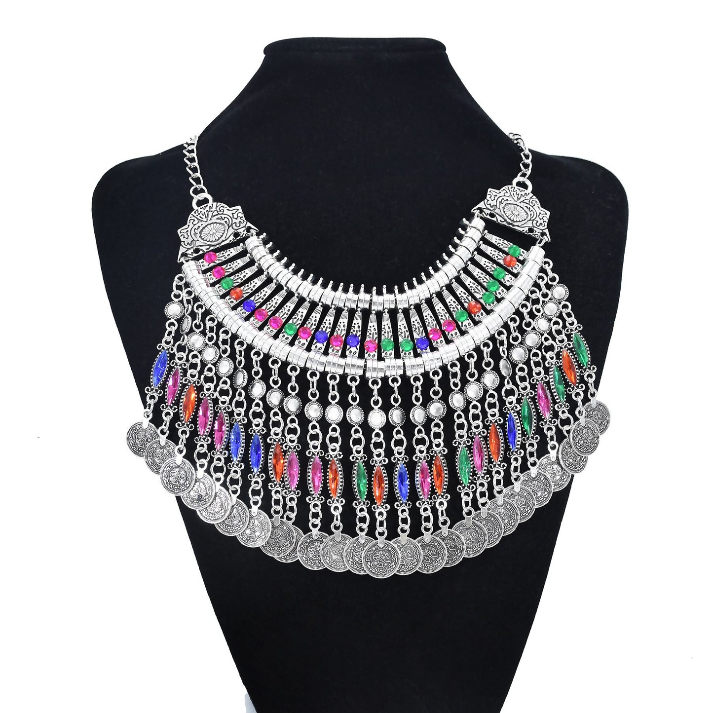 Colorful Crystal Bead Coin Ethnic Choker Necklace Afghan Traditional Jewelry Sets