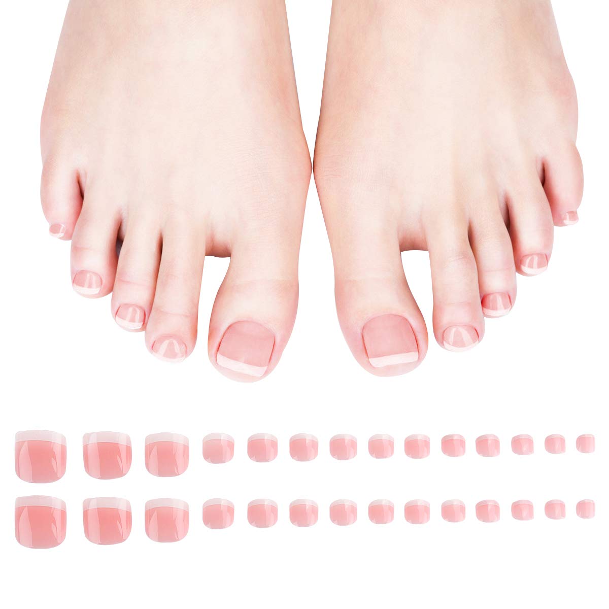 120pcs Fake French Toenails With Glue Type Removable