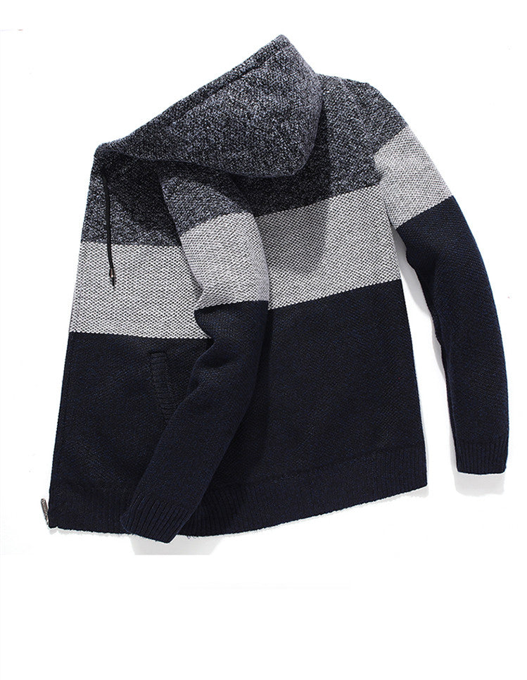 Casual Men's Hooded Plus Fleece Warm Sweater