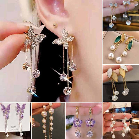 New Full Crystal Butterfly Tassel Earrings For Women