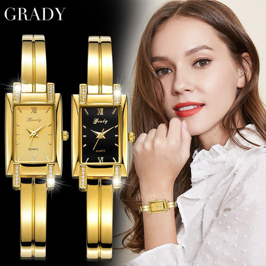 Gold Luxury Fashion Square Quartz Ladies Watches