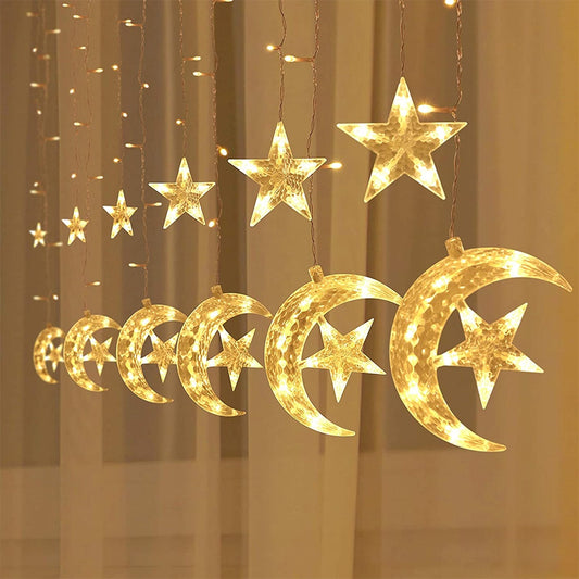 LED Moon Star Fairy Garland Curtain Lights